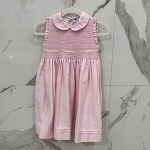CARRIAGE BOUTIQUES Pink Smocked Embroidered Sleeveless Collared Girls Pink Dress